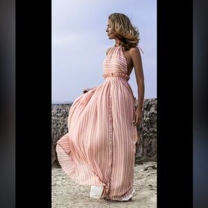 Mara Hoffman Pink and White Linen Blend Maxi Dress